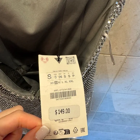 ZARA Metallic Silver Strapless Dress - Picture 7 of 11